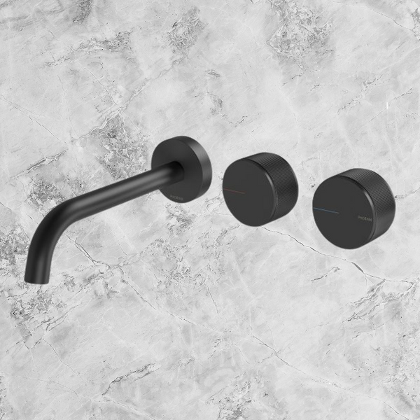 Phoenix Axia Wall Basin / Bath Curved Outlet Hostess Set 180mm Matte Black