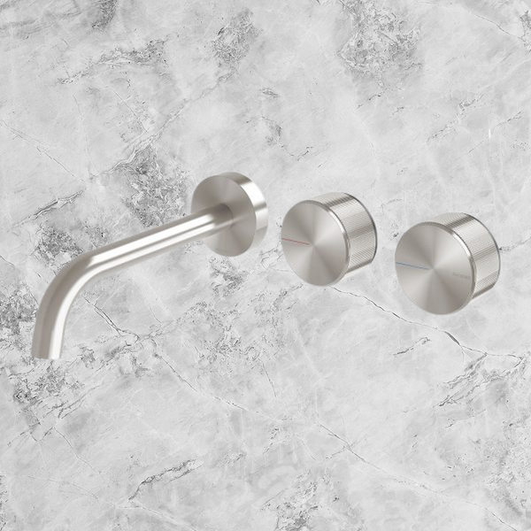 Phoenix Axia Wall Basin / Bath Curved Outlet Hostess Set 180mm Brushed Nickel