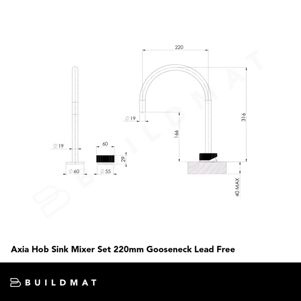 Phoenix Axia Hob Sink Mixer Set 220mm Gooseneck Lead Free Brushed Nickel