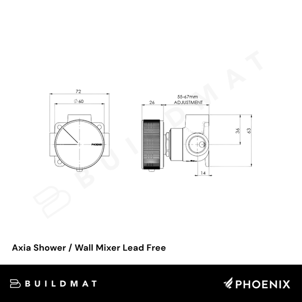 Phoenix Axia Shower / Wall Mixer Matte Black Lead Free
