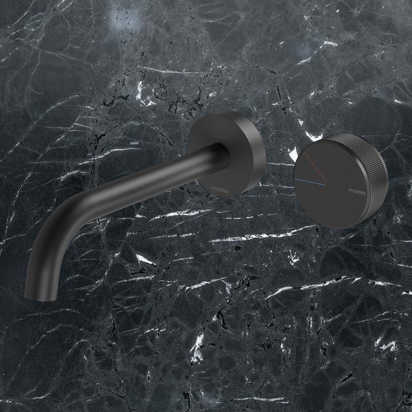 Phoenix Axia Wall Basin/Bath Curved Outlet Mixer Set 180mm Matte Black