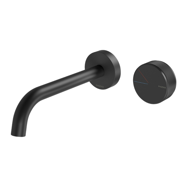 Phoenix Axia Wall Basin/Bath Curved Outlet Mixer Set 180mm Matte Black