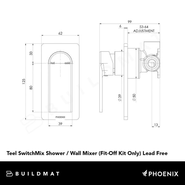 Phoenix Teel SwitchMix Shower / Wall Mixer (Fit-Off Kit Only) Lead Free Brushed Nickel