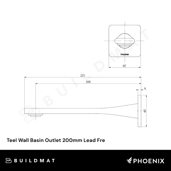 Phoenix Teel Wall Basin Outlet 200mm Chrome Lead Free