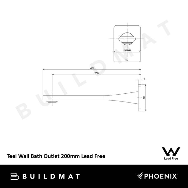 Phoenix Teel Wall Bath Outlet 200mm Brushed Nickel Lead Free
