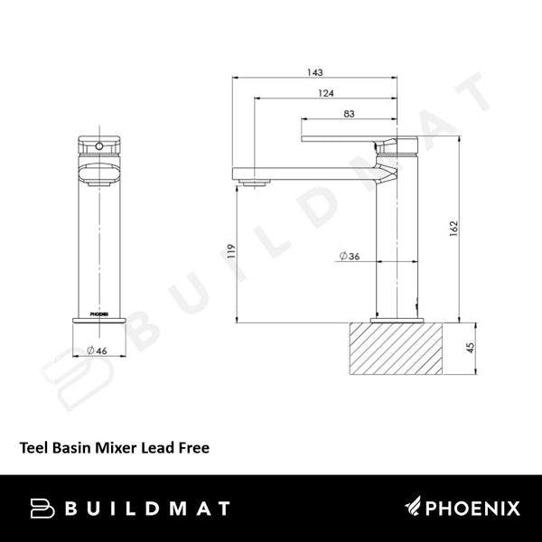 Phoenix Teel Basin Mixer Lead Free Matte Black