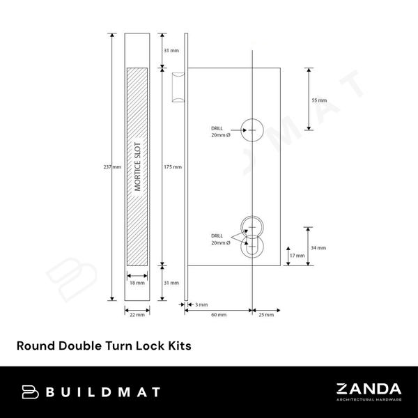 Zanda Round Double Turn Lock Kits Ember Bronze