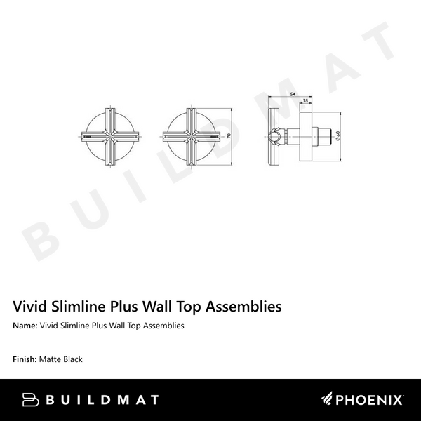 Phoenix Vivid Slimline Plus Wall Top Assemblies Matte Black Lead Free
