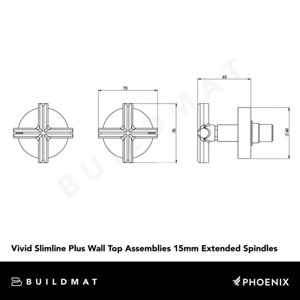 Phoenix Vivid Slimline Plus Wall Top Assemblies 15mm Extended Spindles Brushed Bronze Lead Free
