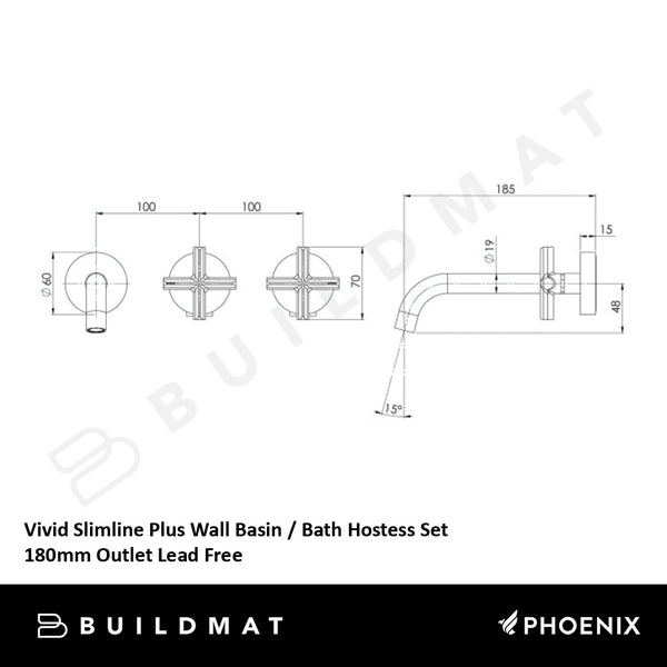 Phoenix Vivid Slimline Plus Wall Basin / Bath Hostess Set 180mm Outlet Lead Free Chrome
