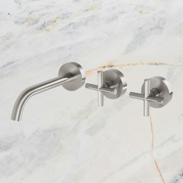 Phoenix Vivid Slimline Plus Wall Basin / Bath Hostess Set 180mm Outlet Lead Free Brushed Nickel