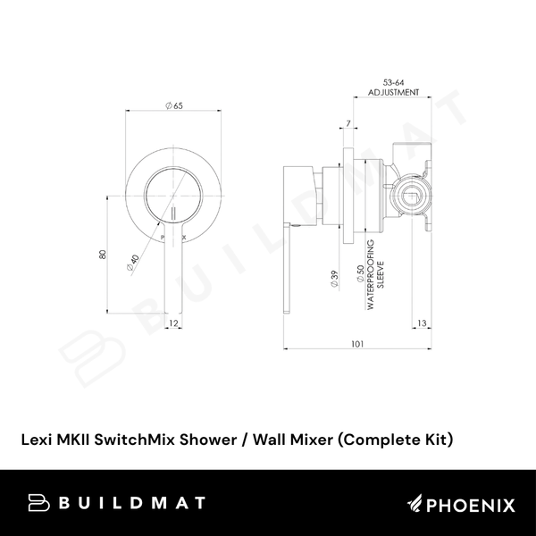 Phoenix Lexi MKII SwitchMix Shower / Wall Mixer (Complete Kit) Matte Black