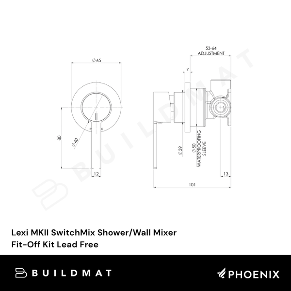 Phoenix Lexi MKII SwitchMix Shower/Wall Mixer (Fit-Off Kit) Brushed Nickel Lead Free