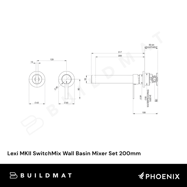 Phoenix Lexi MKII SwitchMix Wall Basin Mixer Set 200mm (Complete Kit) Chrome