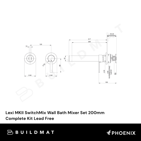 Phoenix Lexi MKII SwitchMix Wall Bath Mixer Set 200mm (Complete Kit) Matte Black Lead Free