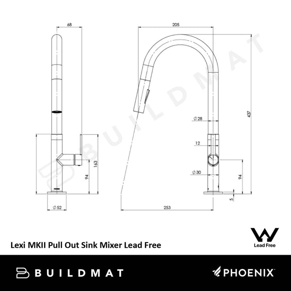 Phoenix Lexi MKII Matte Black Pull Out Sink Mixer Lead Free