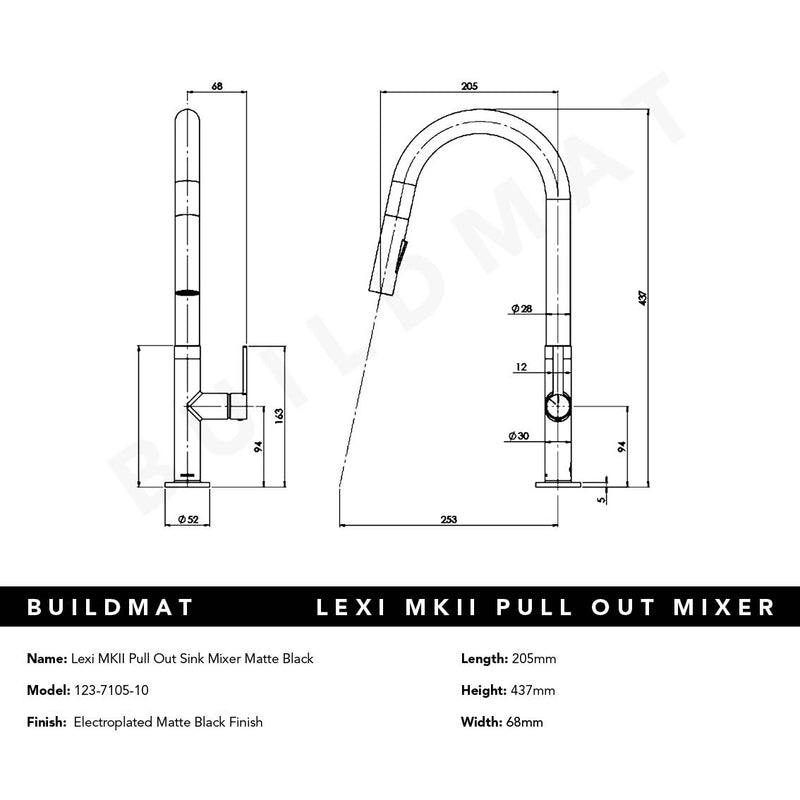 Lexi MKII Matte Black Pull Out Sink Mixer