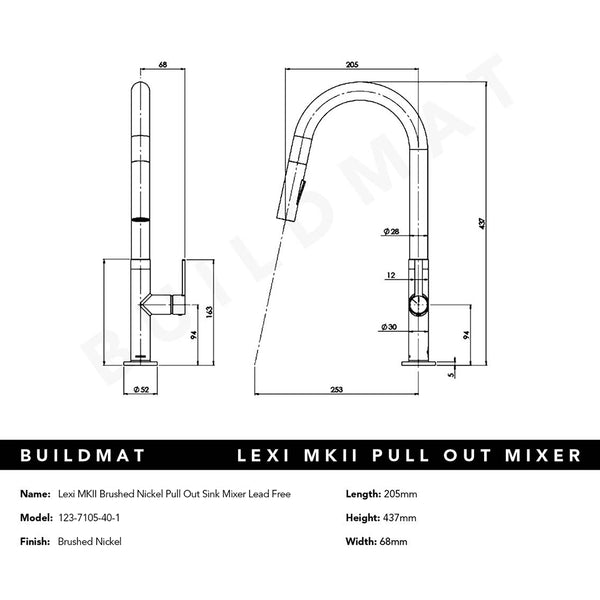 Phoenix Lexi MKII Brushed Nickel Pull Out Sink Mixer Lead Free