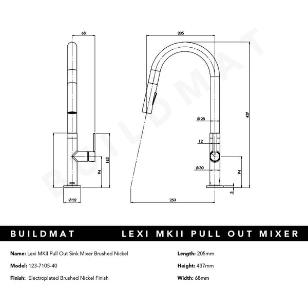 Phoenix Lexi MKII Brushed Nickel Pull Out Sink Mixer