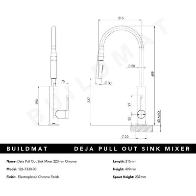 Deja Pull Out Chrome Sink Mixer 220mm