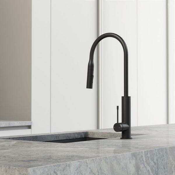 Phoenix Deja Pull Out Matte Black Sink Mixer 220mm