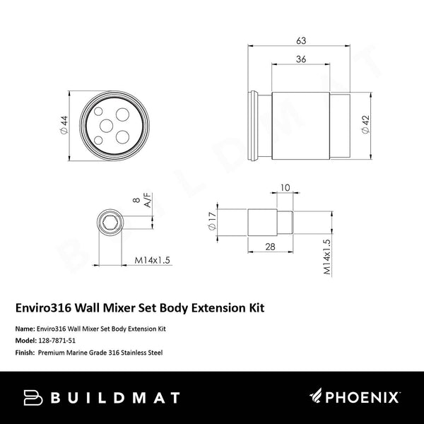 Phoenix Enviro316 Wall Mixer Set Body Extension Kit