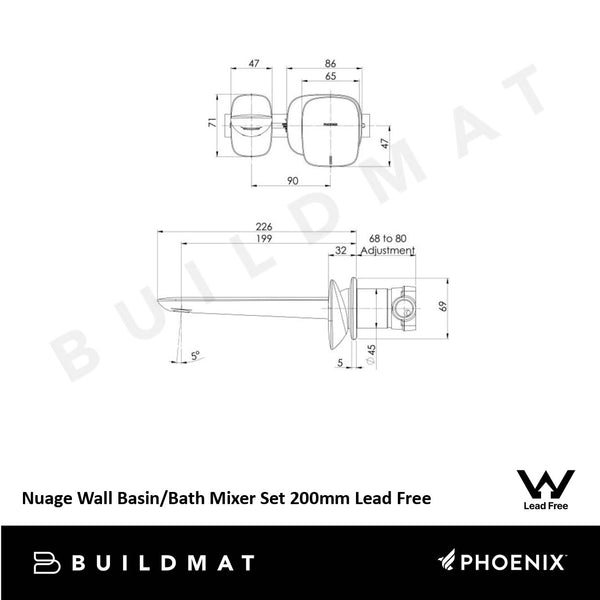 Phoenix Nuage Wall Basin / Bath Mixer Set 200mm Brushed Carbon Lead Free
