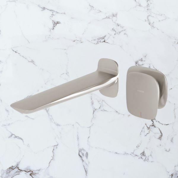 Phoenix Nuage Wall Basin / Bath Mixer Set 200mm Lead Free Brushed Nickel