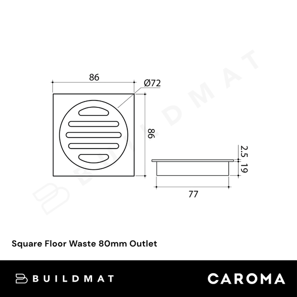 Caroma Square Floor Waste 80mm Outlet Brushed Bronze
