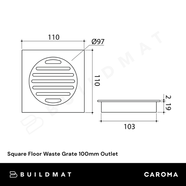 Caroma Square Floor Waste Grate 100mm Outlet Chrome