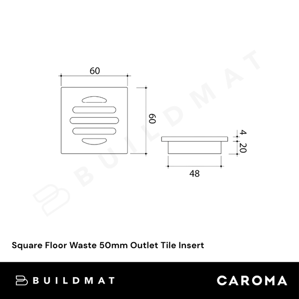 Caroma Square Floor Waste 50mm Outlet Tile Insert Gunmetal