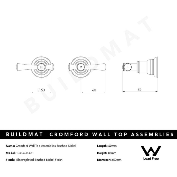 Phoenix Cromford Wall Top Assemblies Lead Free Brushed Nickel