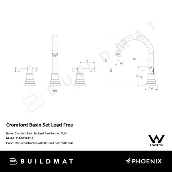 Phoenix Cromford Basin Set Lead Free Brushed Gold
