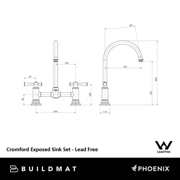 Phoenix Cromford Exposed Sink Set Chrome Lead Free