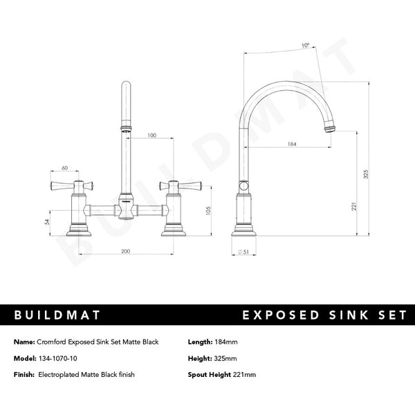 Phoenix Cromford Exposed Sink Set Matte Black