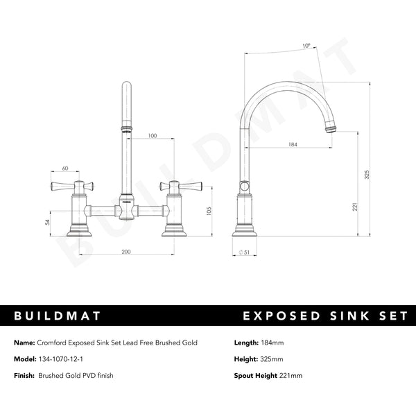 Phoenix Cromford Exposed Sink Set Lead Free Brushed Gold
