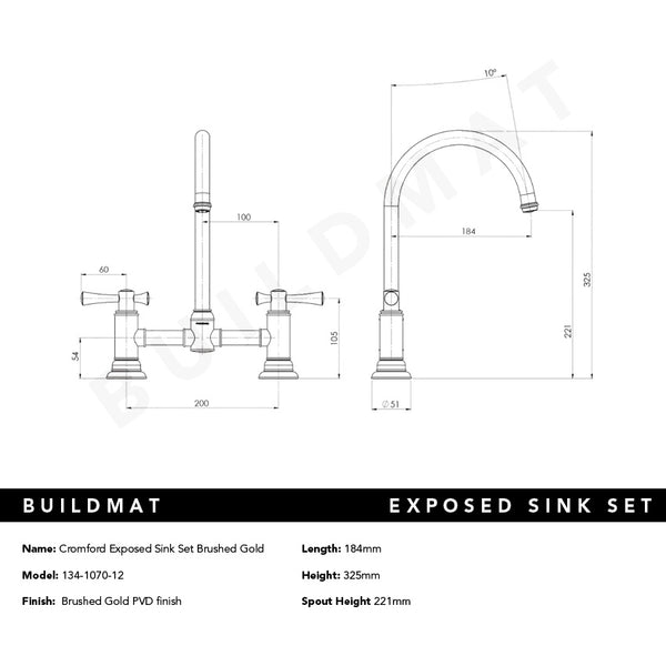 Phoenix Cromford Exposed Sink Set Brushed Gold