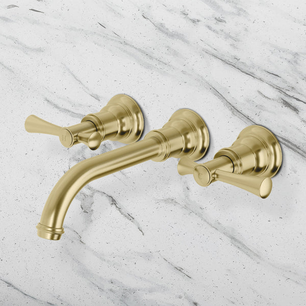 Phoenix Cromford Wall Basin / Bath Tap Set Lead Free Brushed Gold