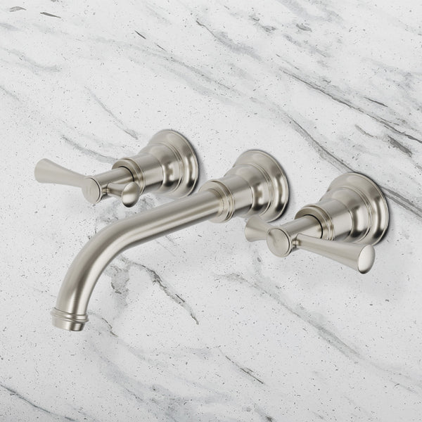 Phoenix Cromford Wall Basin / Bath Tap Set Brushed Nickel Lead Free