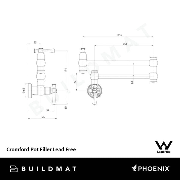 Phoenix Cromford Pot Filler Brushed Nickel Lead Free
