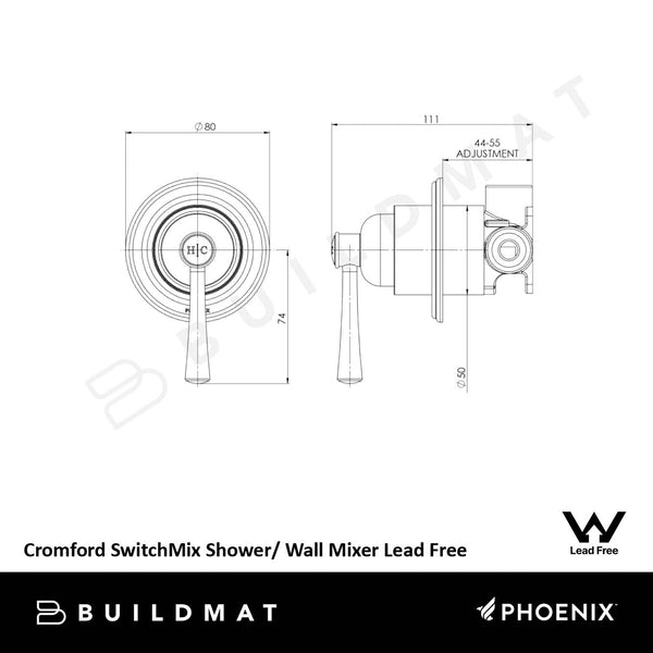 Phoenix Cromford SwitchMix Shower / Wall Mixer (Complete Kit) Chrome Lead Free