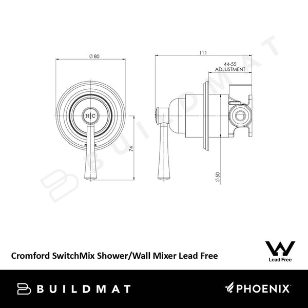 Phoenix Cromford SwitchMix Shower/Wall Mixer (Complete Kit) Lead Free Matte Black