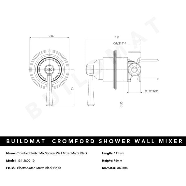 Phoenix Cromford SwitchMix Shower / Wall Mixer Matte Black