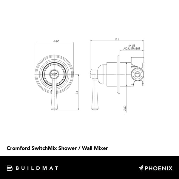 Phoenix Cromford SwitchMix Shower / Wall Mixer Brushed Gold (Complete Kit) Lead Free