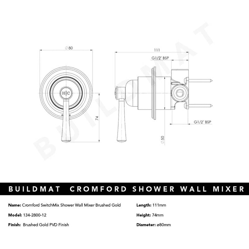 Cromford SwitchMix Shower / Wall Mixer Brushed Gold