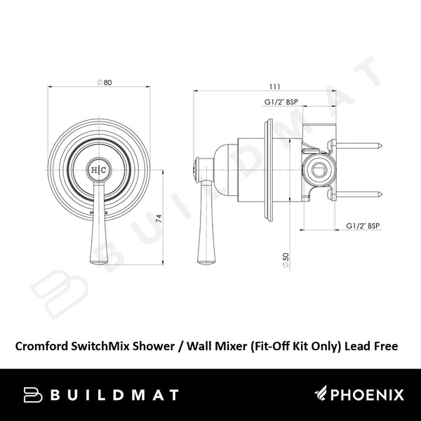 Phoenix Cromford SwitchMix Shower/Wall Mixer (Fit-Off Kit) Lead Free Chrome