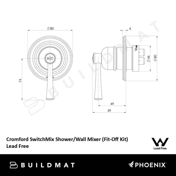 Phoenix Cromford SwitchMix Shower / Wall Mixer Brushed Gold (Fit-Off Kit) Lead Free