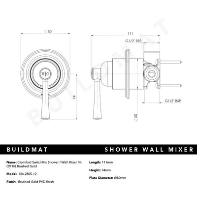Cromford SwitchMix Shower / Wall Mixer Fit-Off Kit Brushed Gold