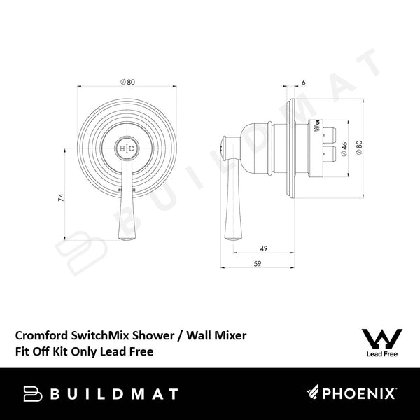 Phoenix Cromford SwitchMix Shower / Wall Mixer Fit-Off Kit Brushed Nickel Lead Free