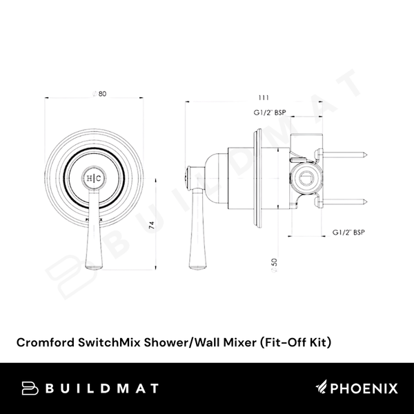 Phoenix Cromford SwitchMix Shower/Wall Mixer (Fit-Off Kit) Matte Black Lead Free